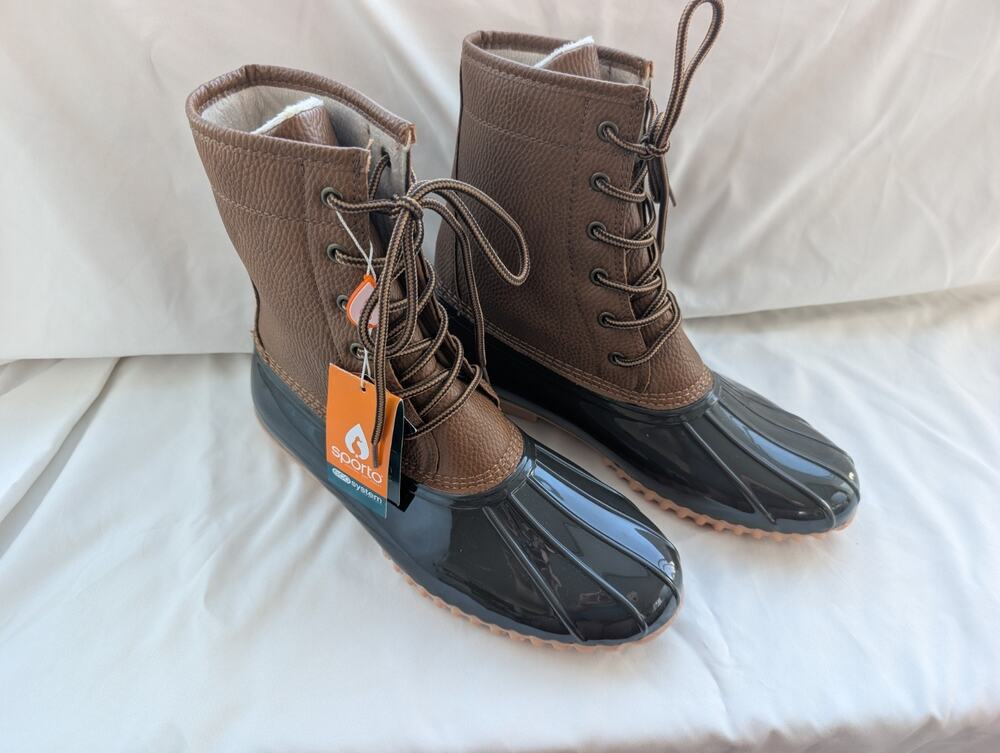 New SPORTO Dakota Pebble Black Waterproof Lace Up Women Duck Boots Sz 11 Med
